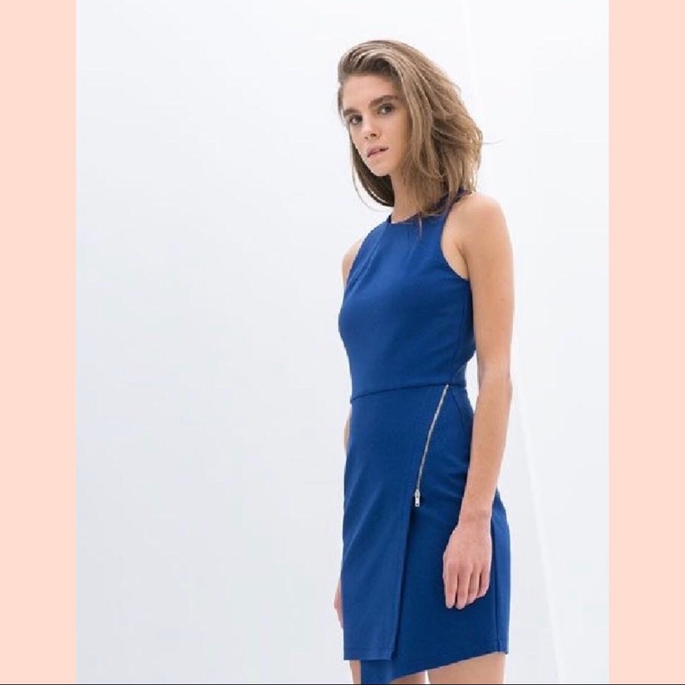 Zara Sheath Dress w/Asymmetrical hem & zipper dtl
